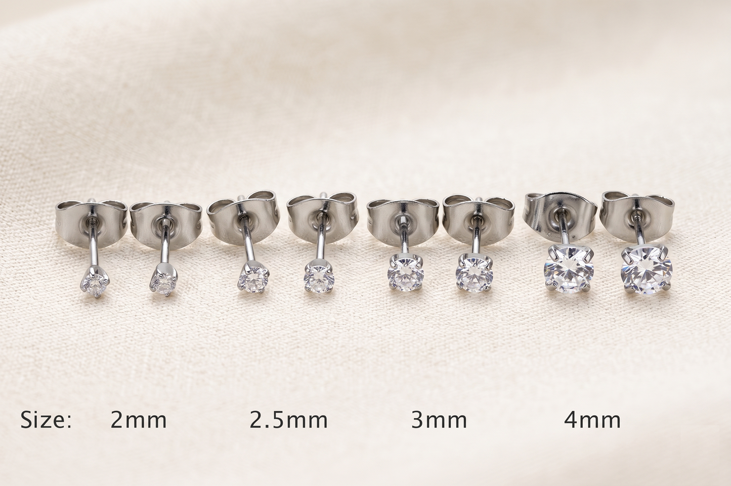 Titanium Prong Set CZ Stud Earrings 20G