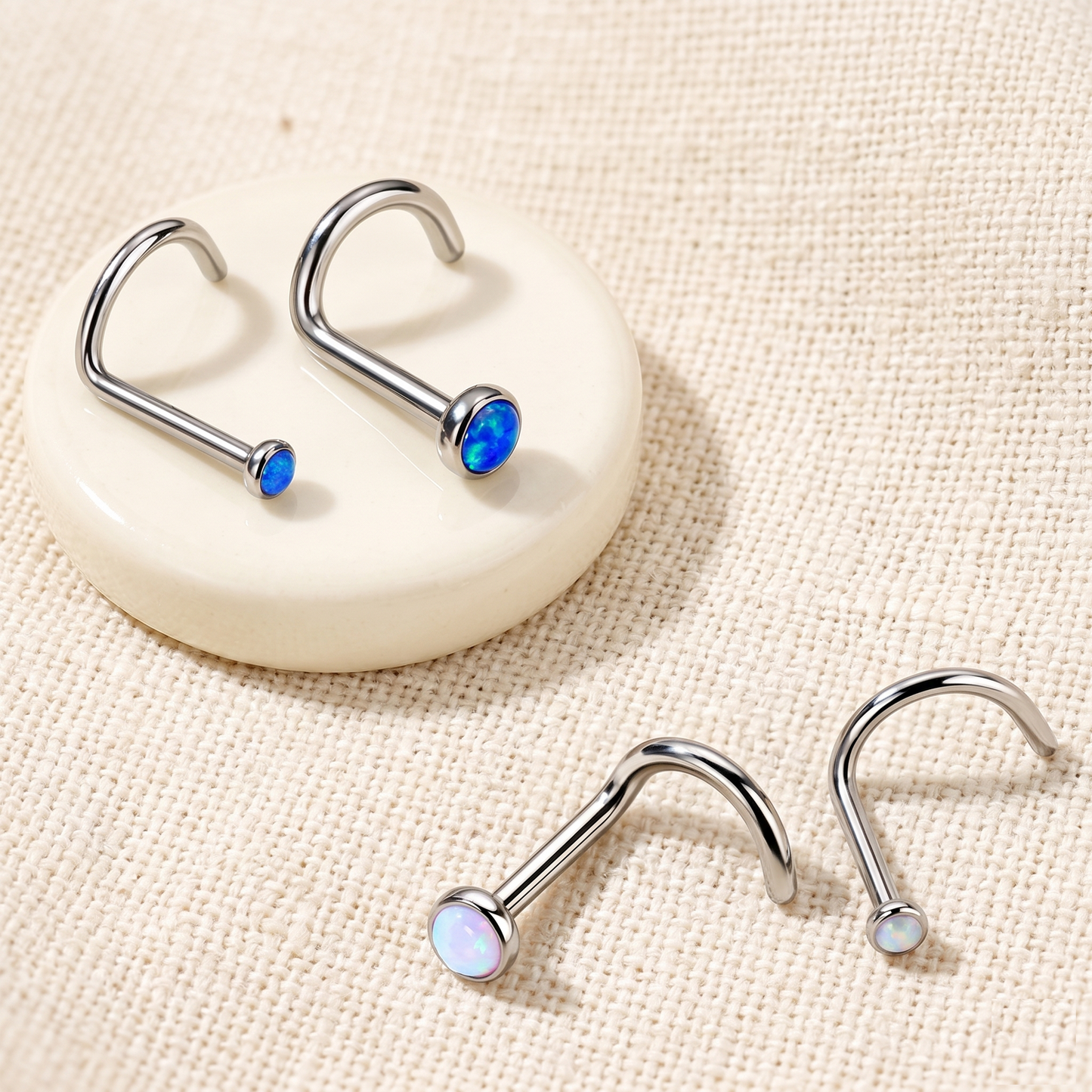 Titanium Opal Bezel Set Nose Screw 18G 20G