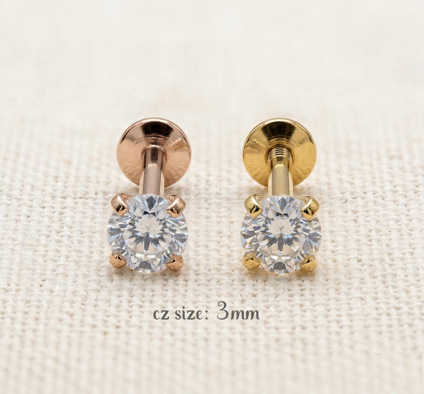 Surgical Steel Round CZ Threadless Stud