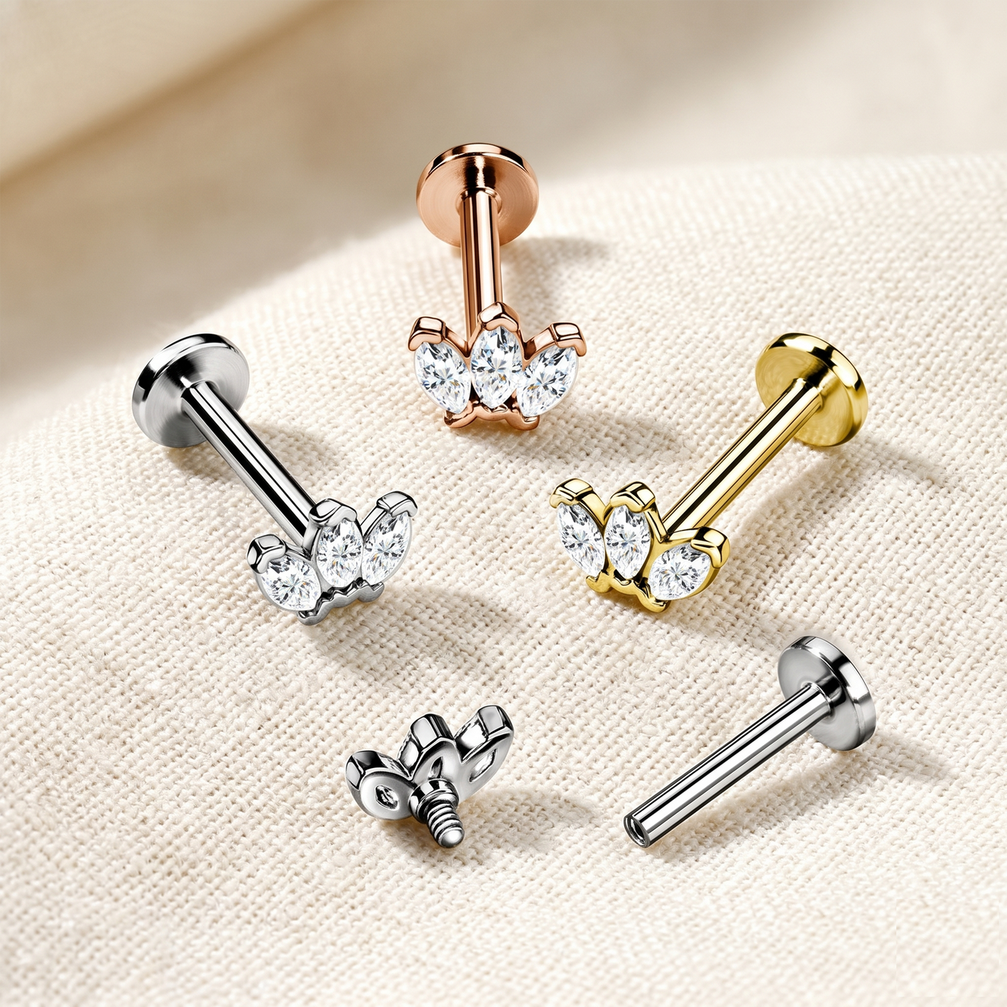 Surgical Steel CZ Crown Threaded Labret Stud 16G