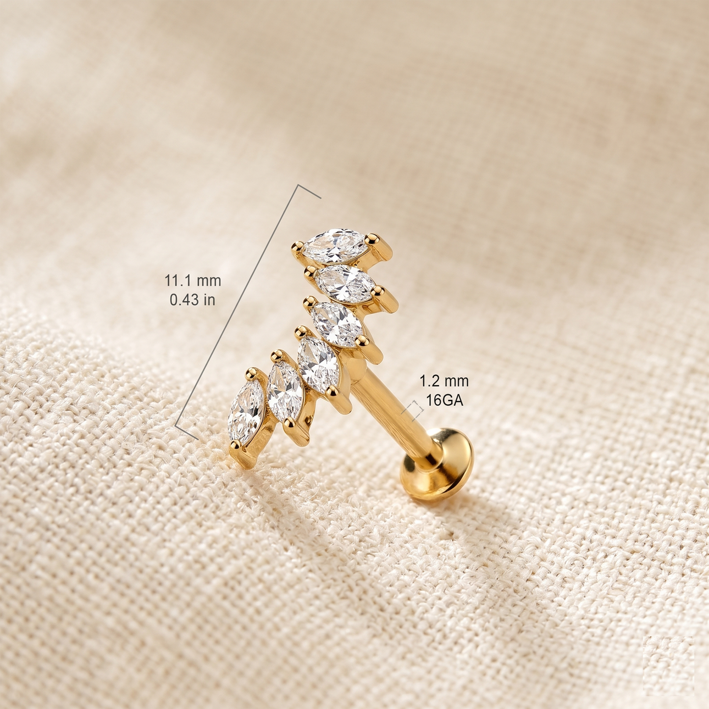Marquise CZ Threaded Labret Stud 16G