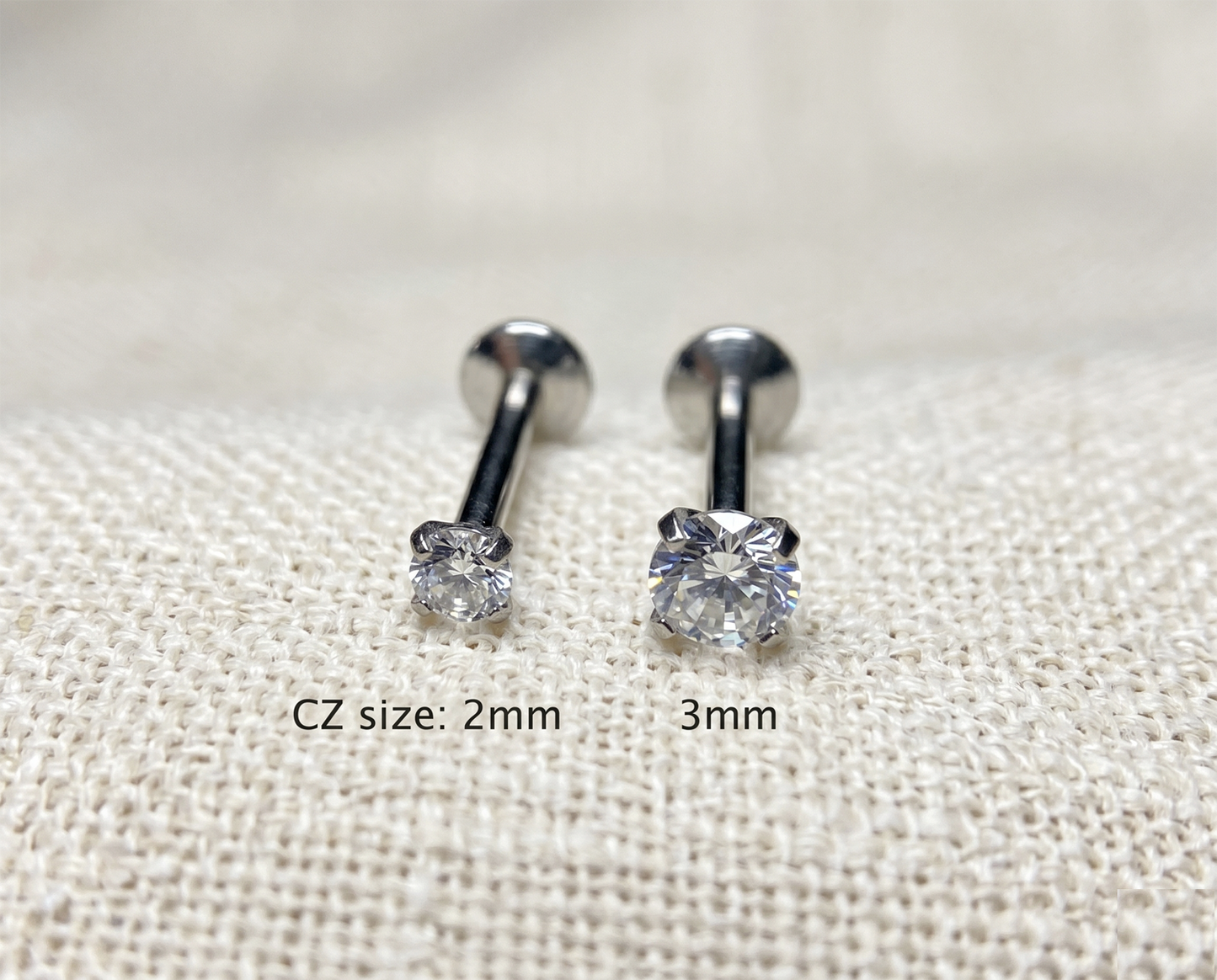 Surgical Steel Round CZ Prong Threadless Flat Back Stud 16G 18G 20G