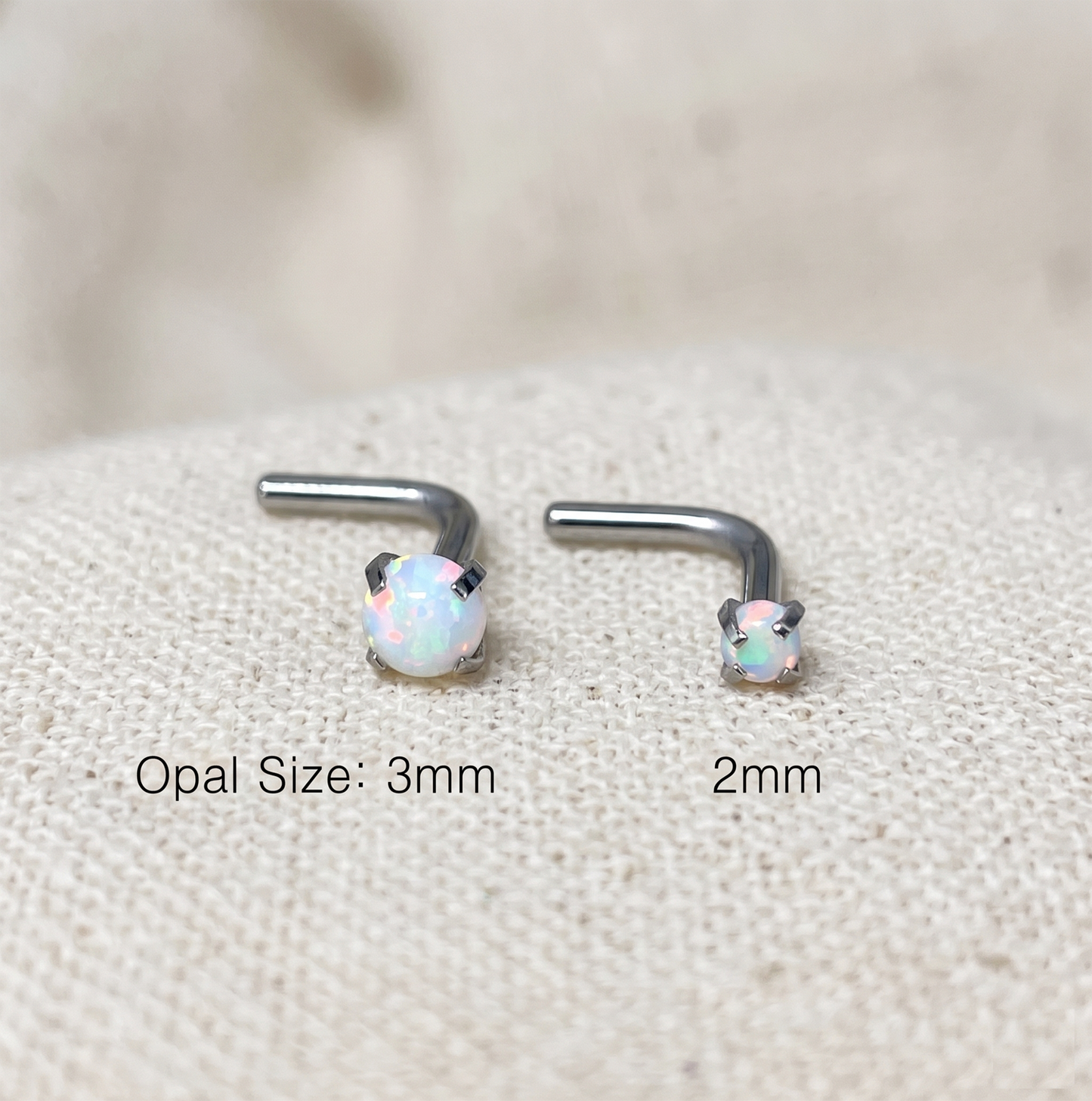 Surgical Steel Opal Prong Set L-Bend Nose Stud 18G 20G