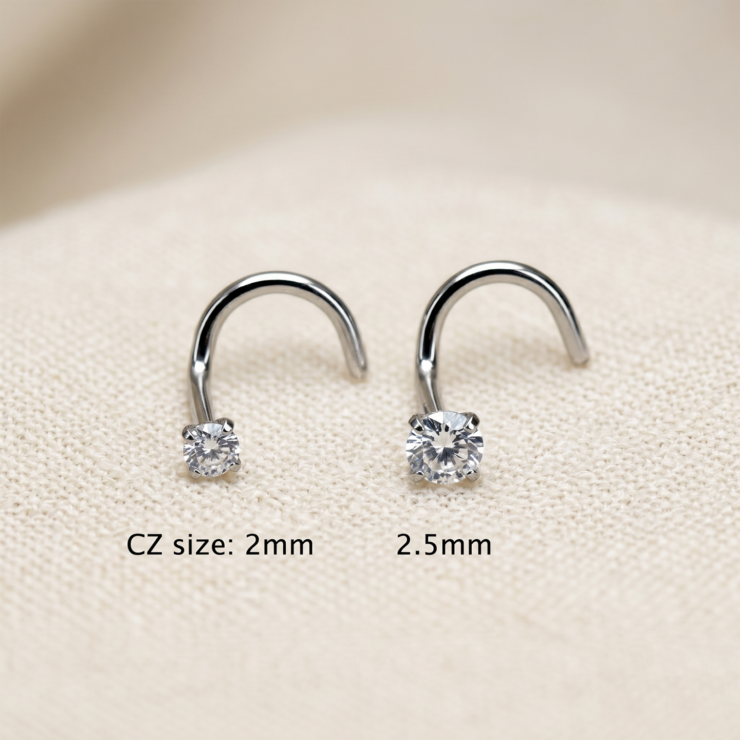 Surgical Steel CZ Screw Nose Ring 20G