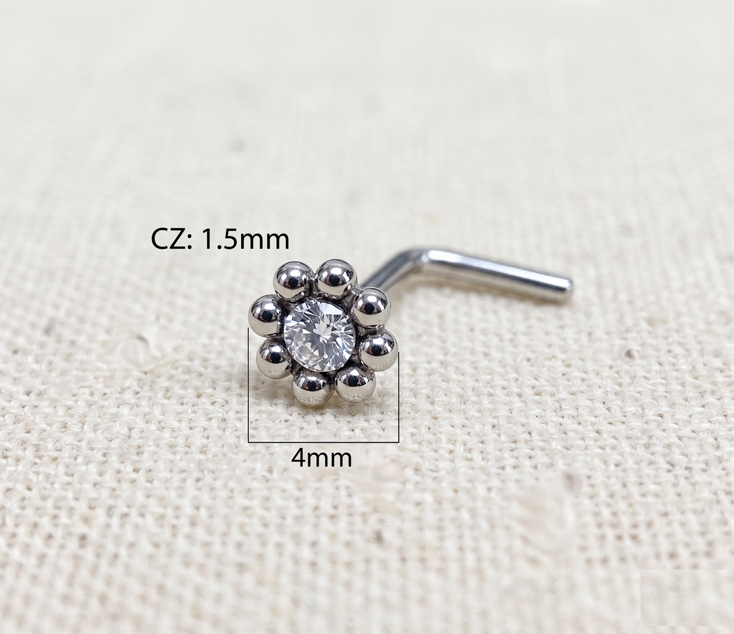 Surgical Steel Flower CZ L-Bend Nose Stud 20G