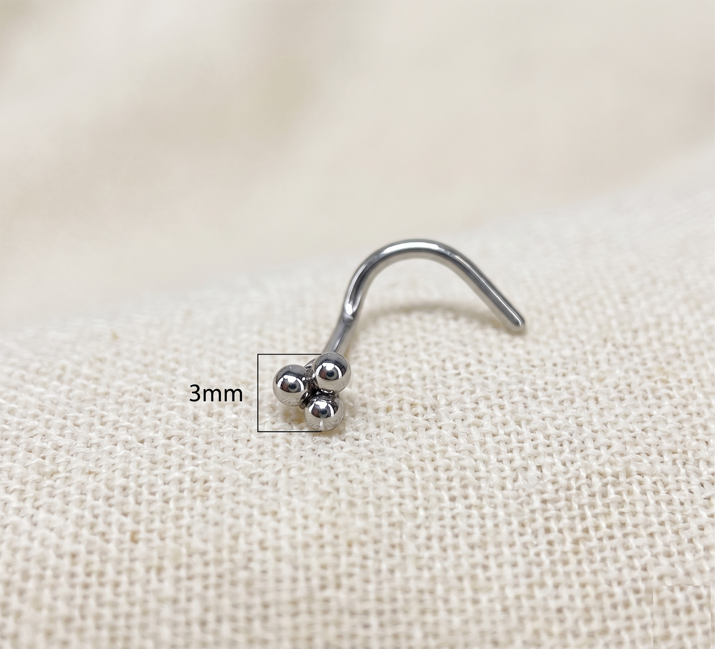 Surgical Steel 3-Ball Triangle Corkscrew Nose Ring 20G