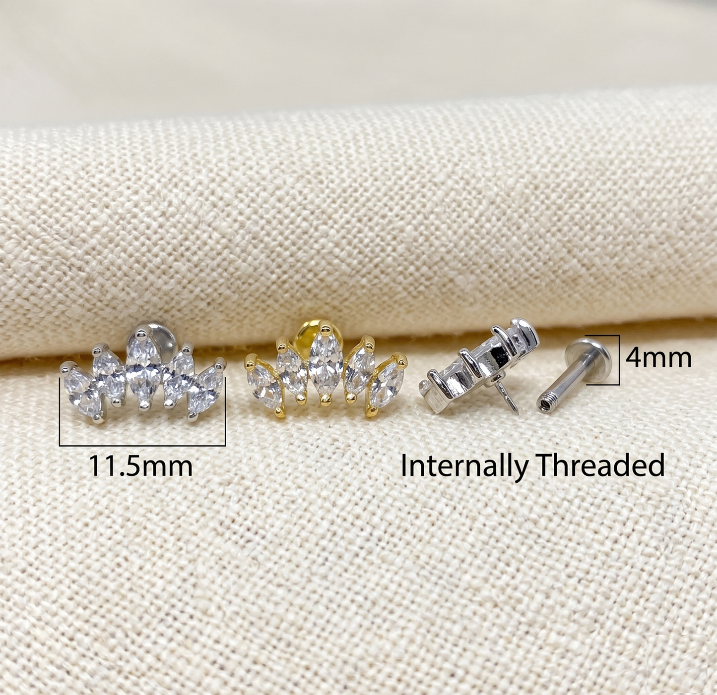 Surgical Steel Marquise CZ Threaded Labret Stud 16G