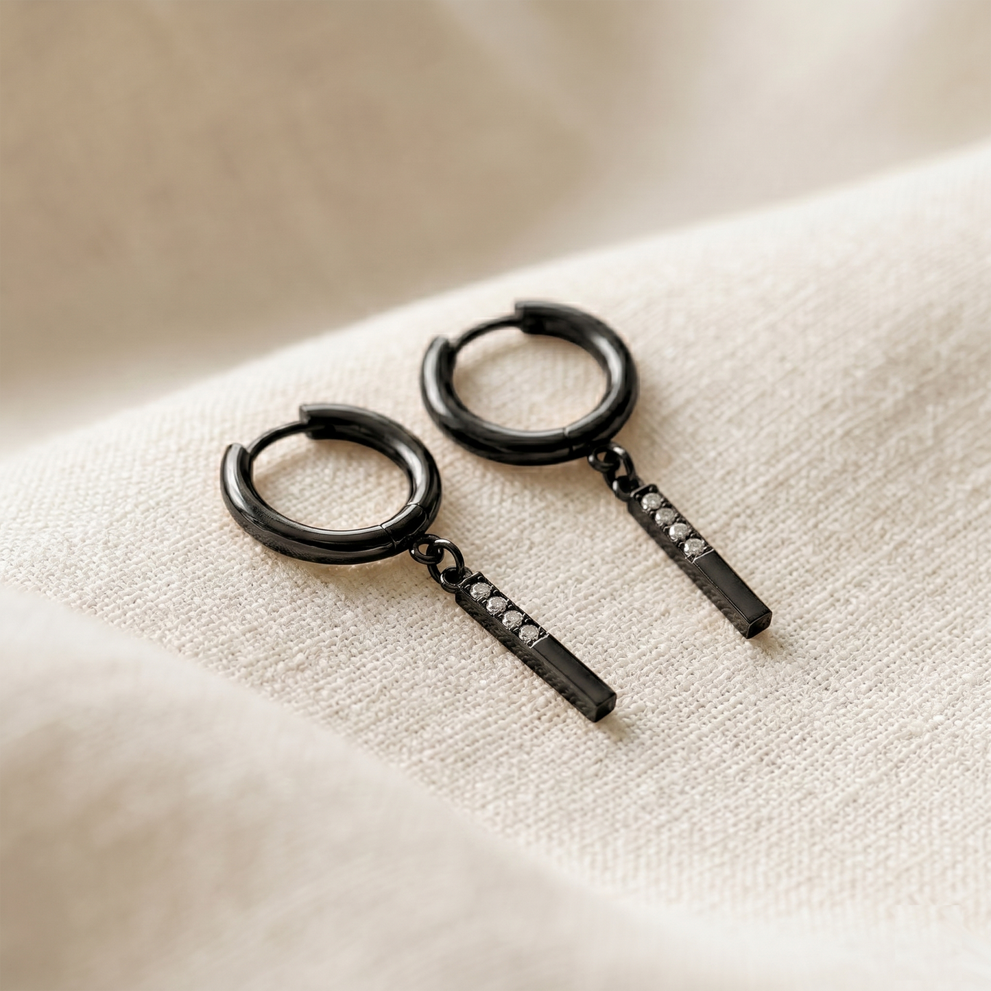 Surgical Steel CZ Bar Dangle Hoop Earrings 18G