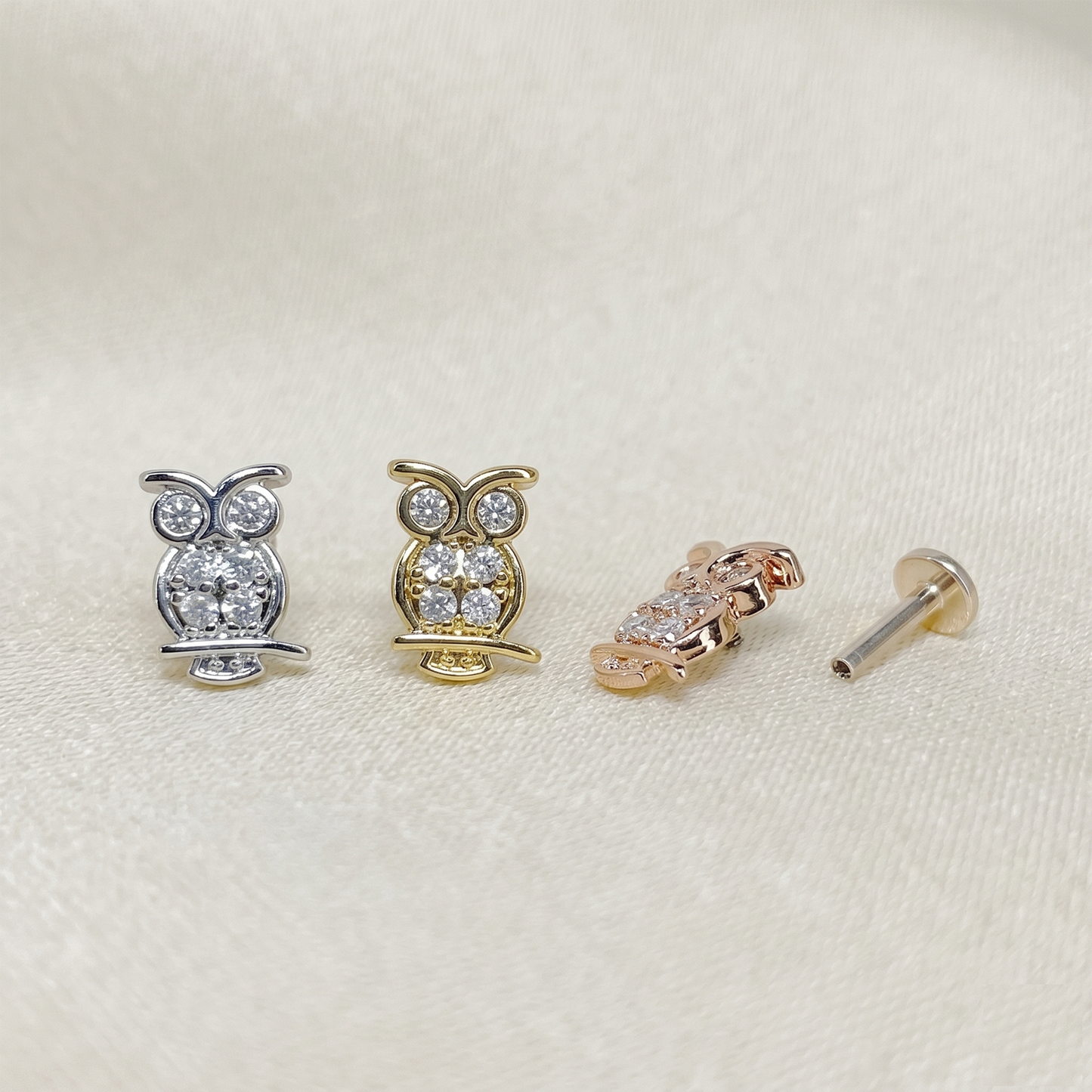 Surgical Steel CZ Owl Threaded Labret Stud 16G