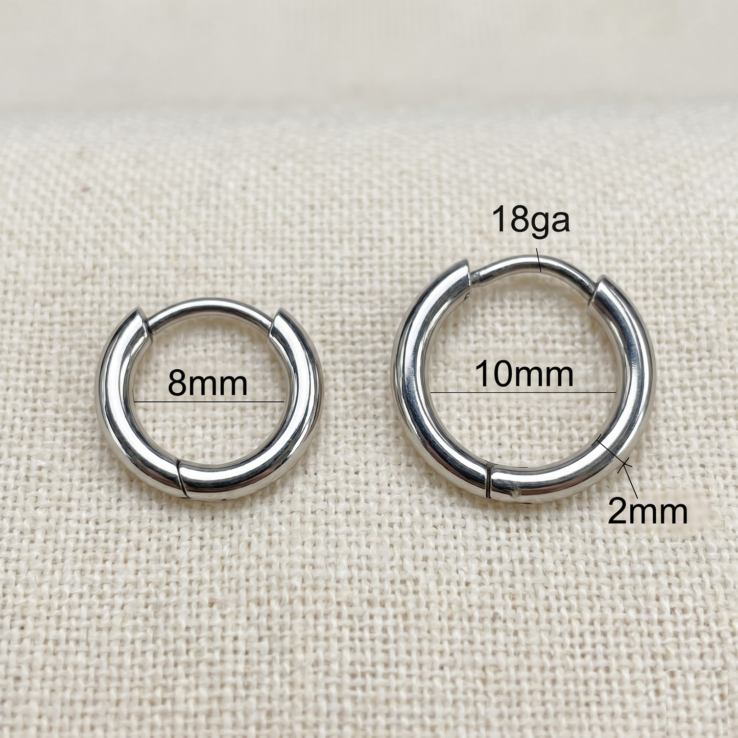 Surgical Steel Plain Huggie Hoop Earrings 2mm