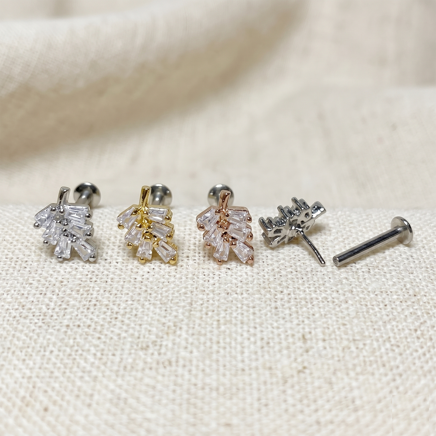 Surgical Steel Leaf CZ Threadless Labret Stud 16G