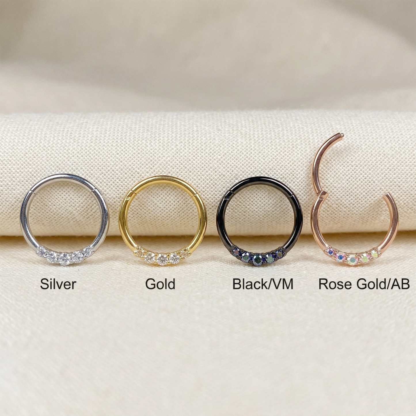 Surgical Steel 5 CZ Hinged Segment Hoop Ring 16G
