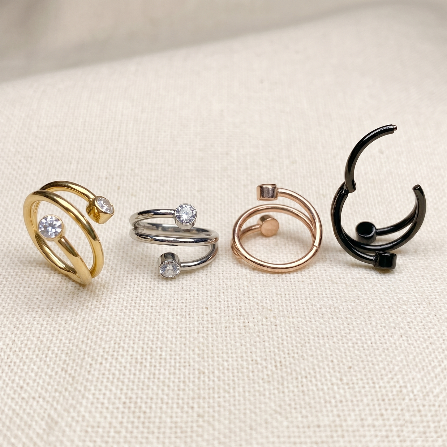 Titanium Double Line CZ Hinged Ring