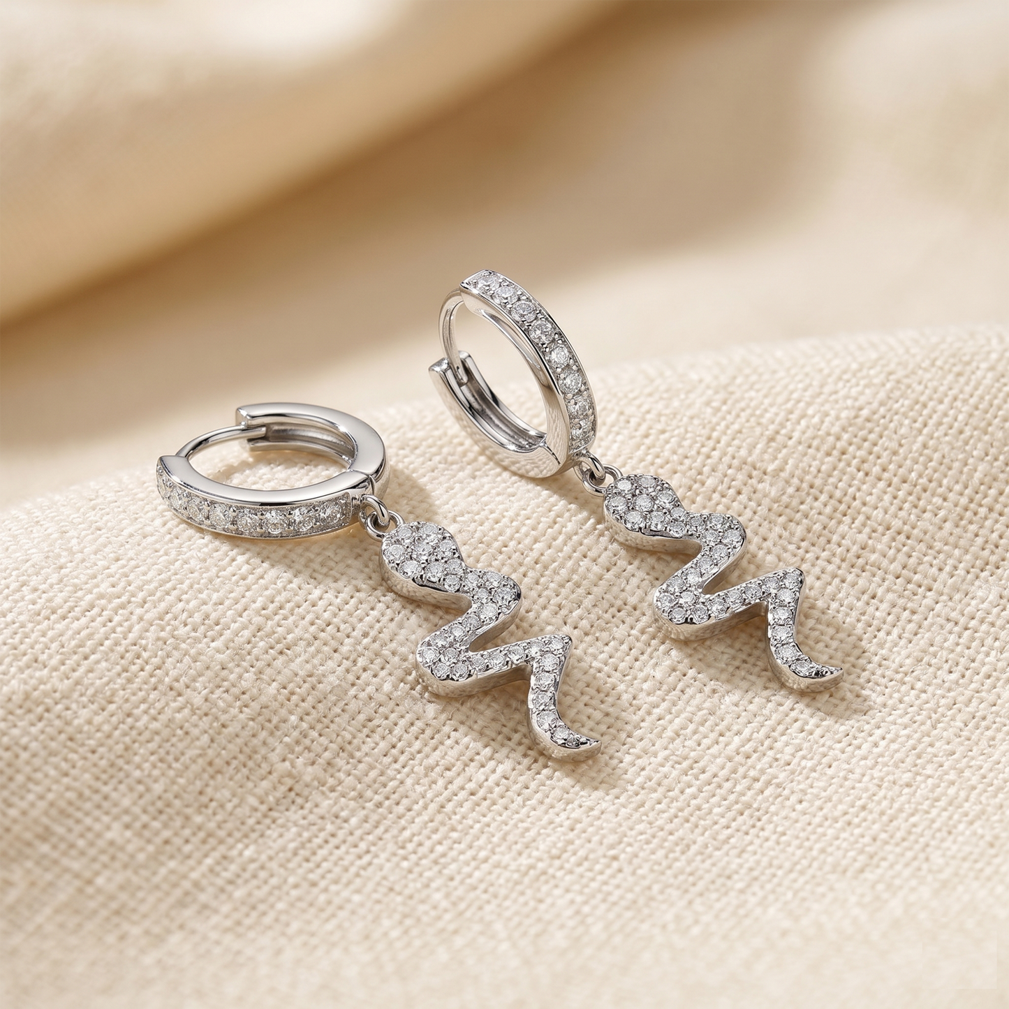 Surgical Steel Snake Dangle Hoop CZ Earrings 18G