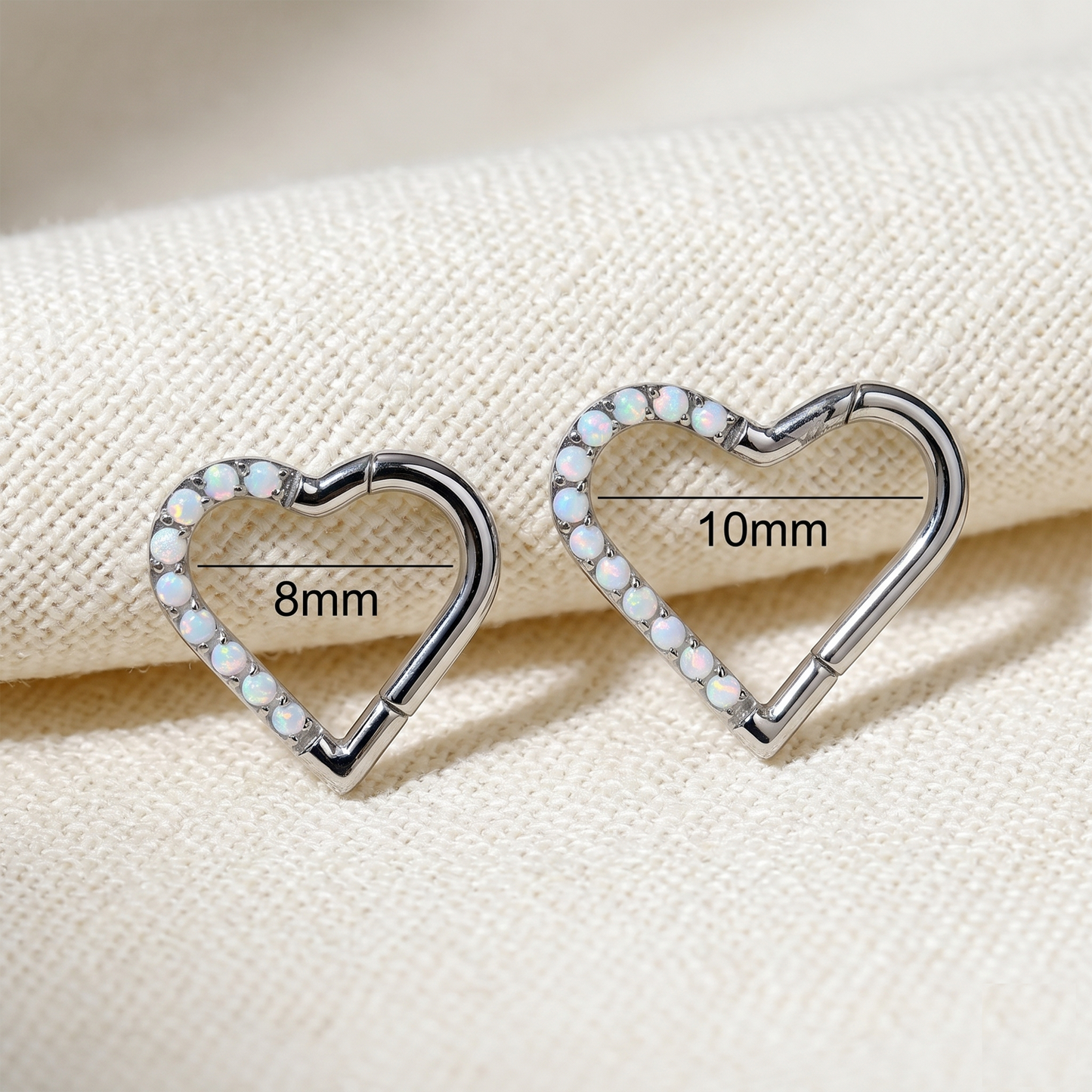 Titanium Heart White Opal Hinged Hoop Ring