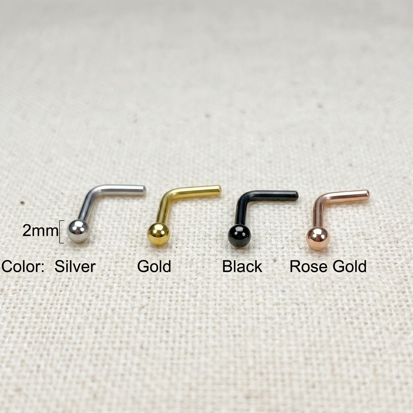Surgical Steel Round Ball Top L-Bend Nose Ring 18G 20G