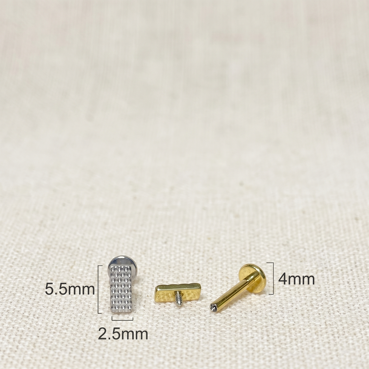 Titanium Beaded Rectangle Threaded Stud 16G