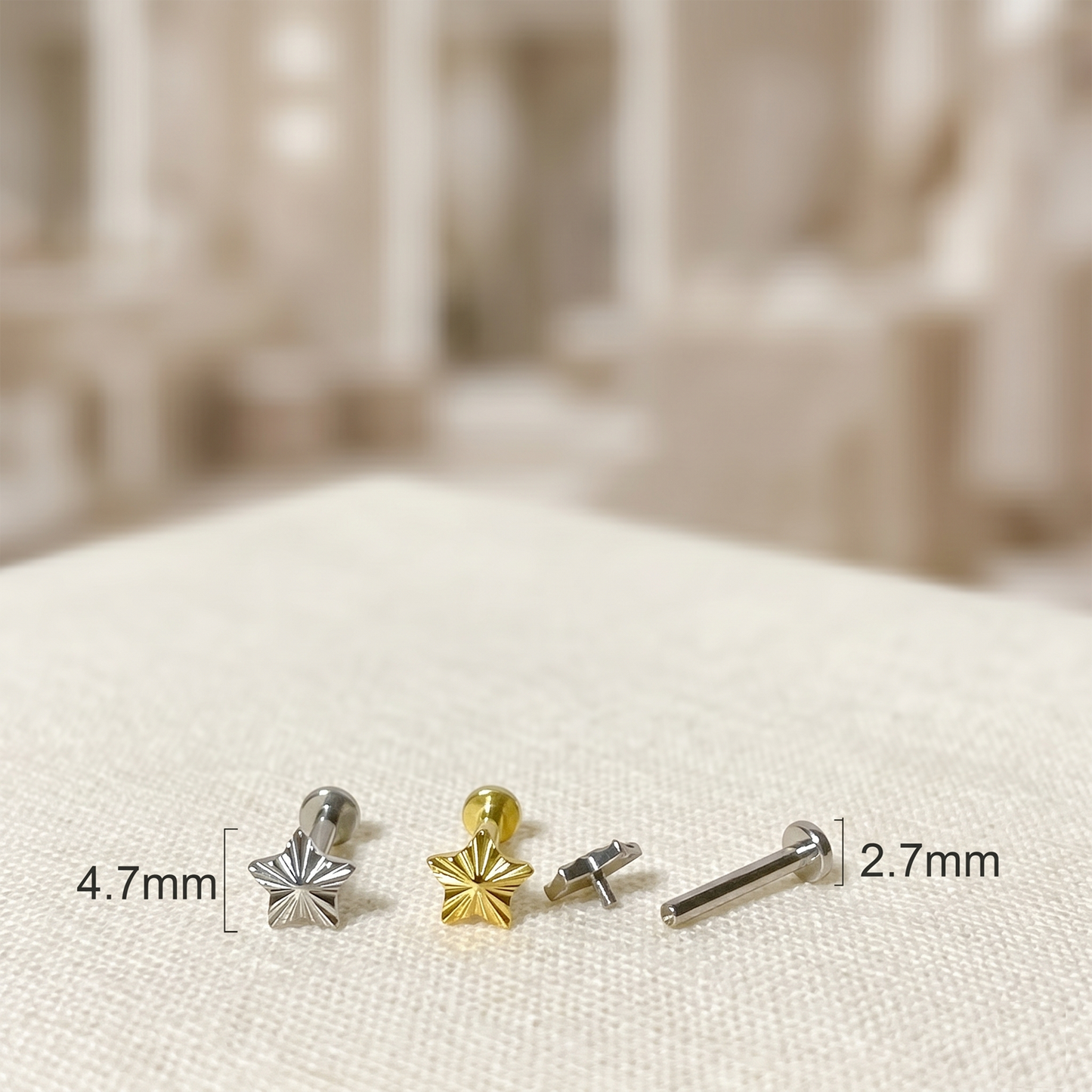 Titanium Diamond-Cut Star Threaded Labret 16G