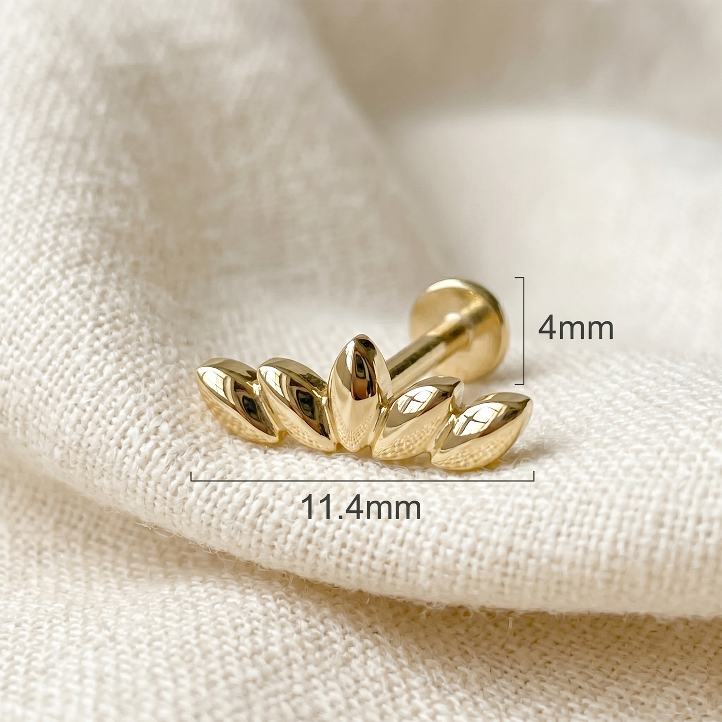 Surgical Steel Leaf Threaded Flat Back Stud 16G