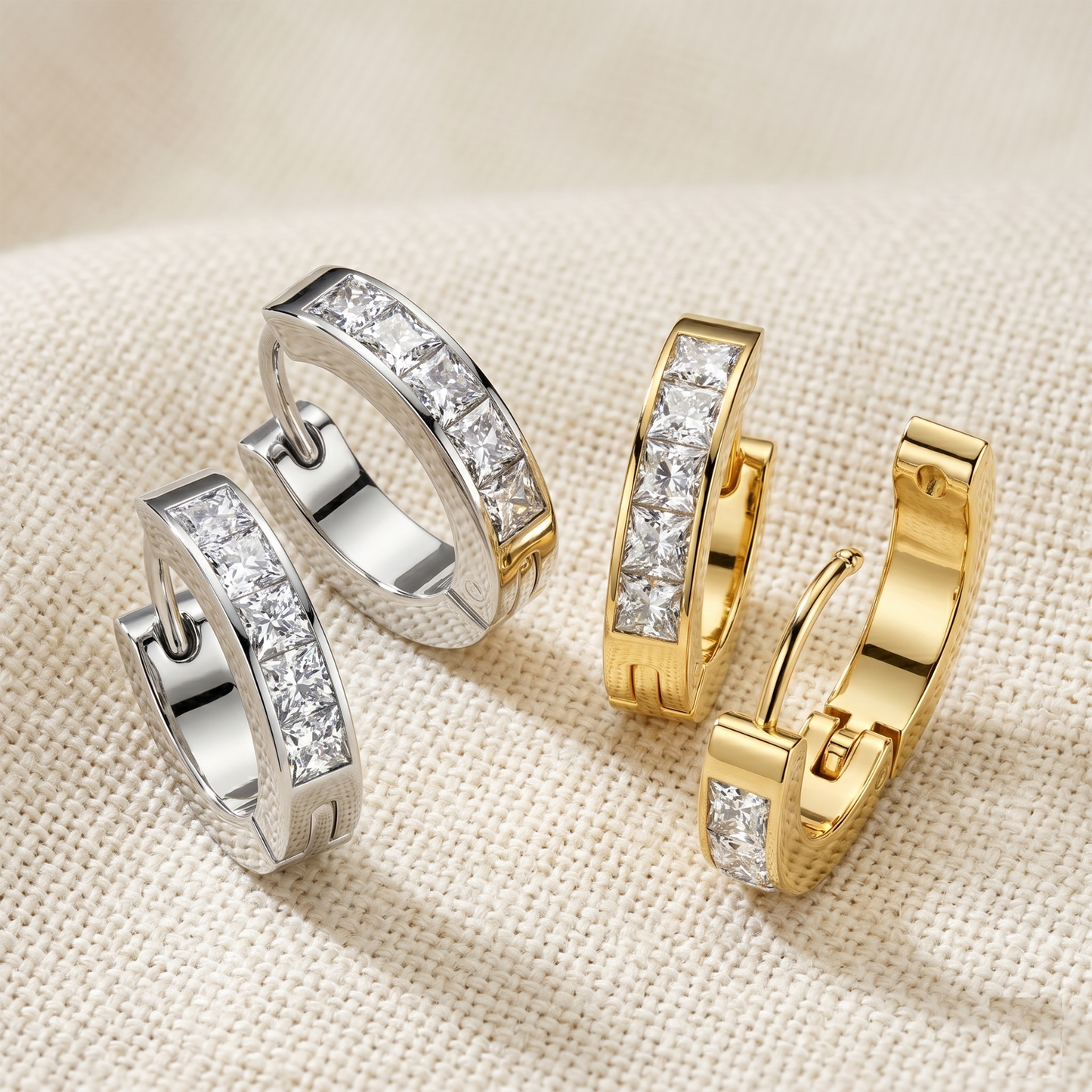 Surgical Steel Square CZ Hinged Hoop Earrings 18G