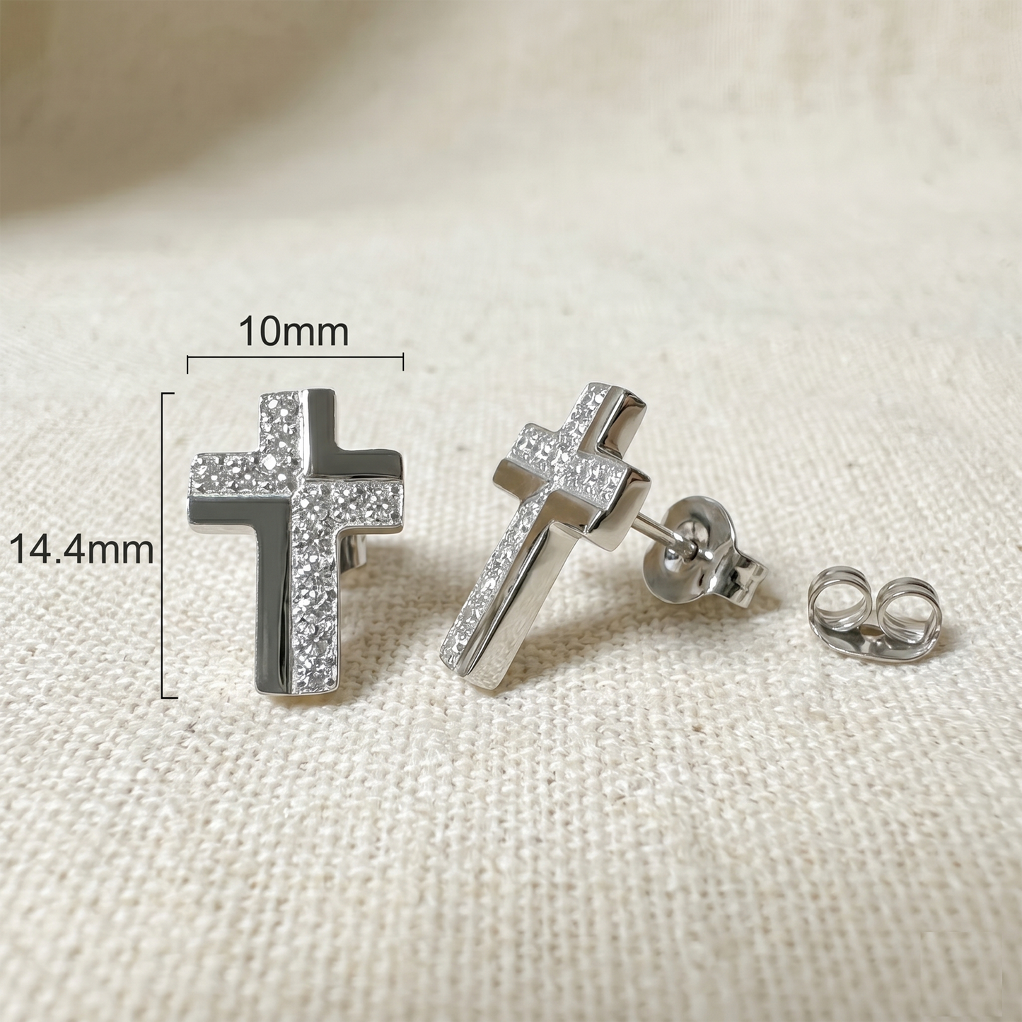 Surgical Steel Big Cross CZ Stud Earrings 20G