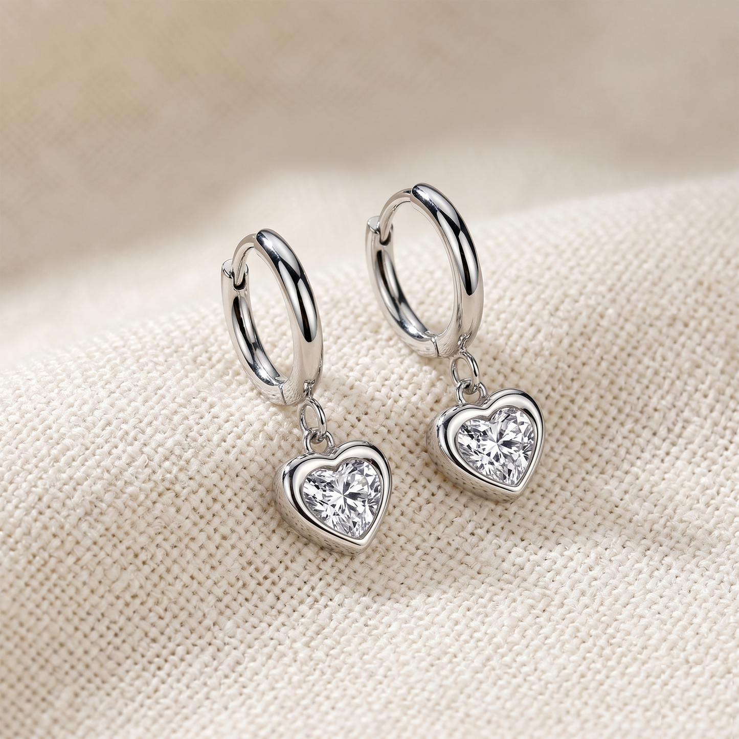Surgical Steel CZ Heart Dangle Hoop Earrings 20G