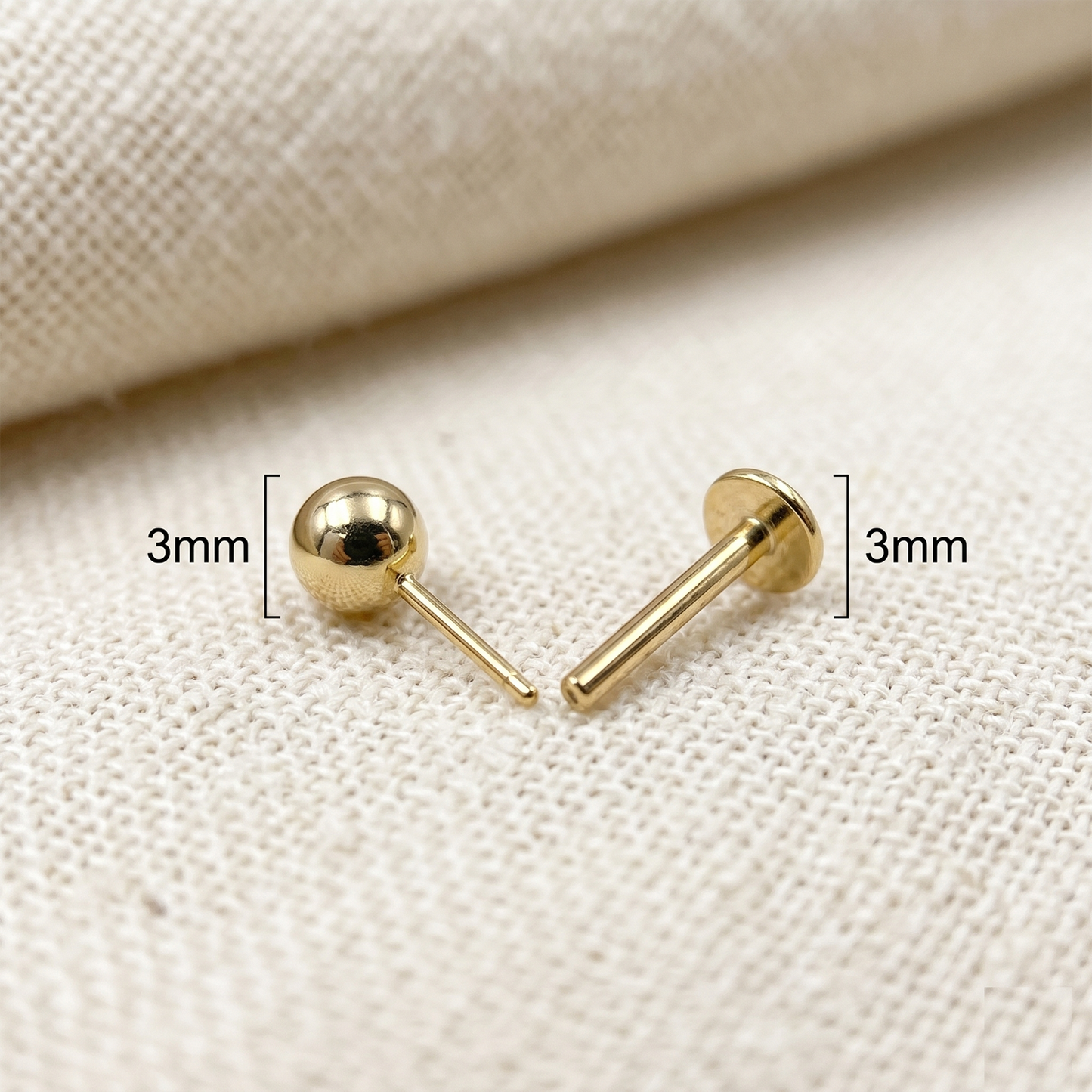 14K Gold 18G Round Ball Threadless Labret Stud