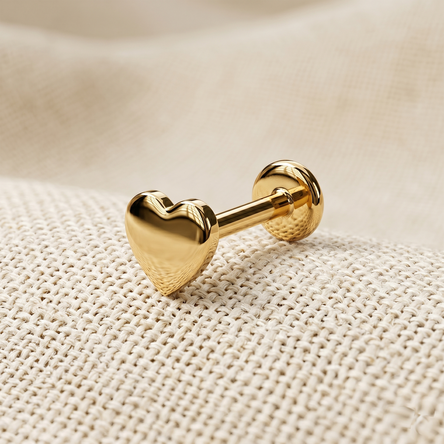 14K Gold Flat Heart Threadless Stud 20G