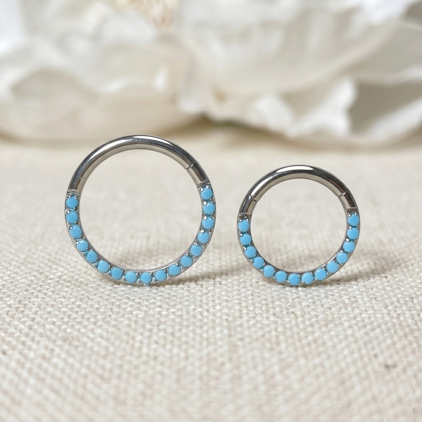 Titanium Turquoise Front Hinged Hoop 16G