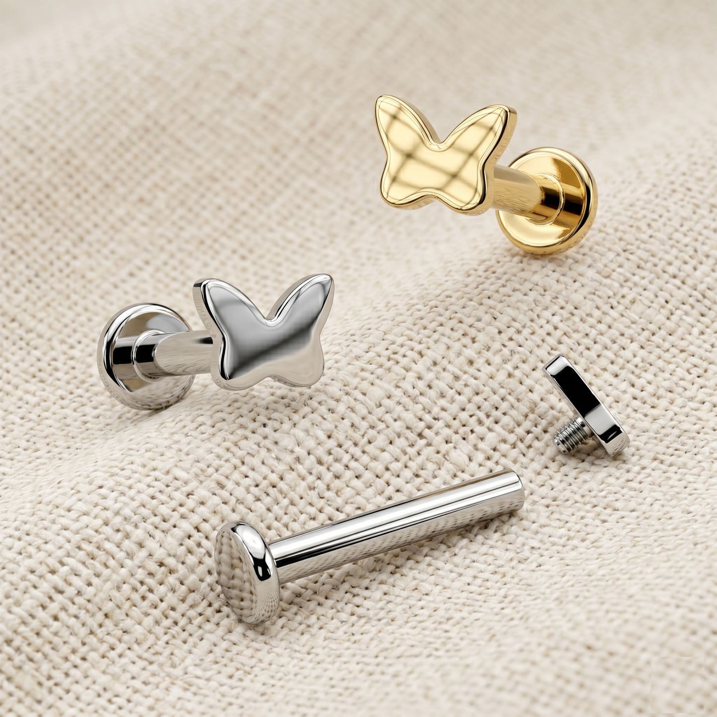 Titanium Butterfly Threaded Labret Stud 16G