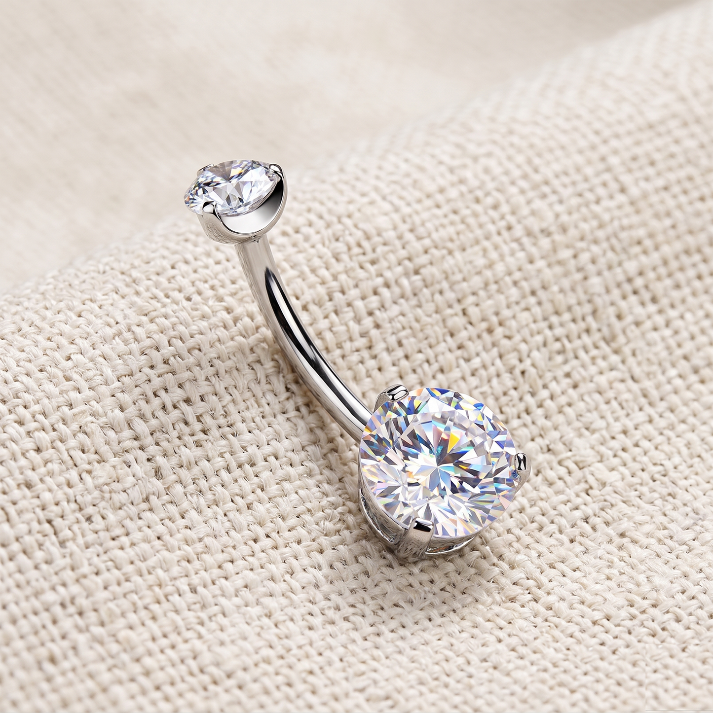 Titanium Round CZ Prong Belly Button Ring 14G