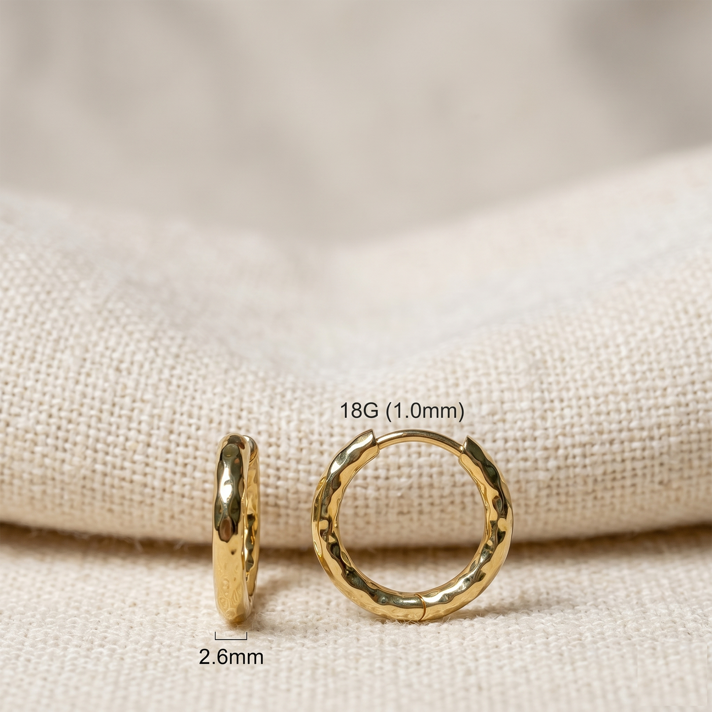 Surgical Steel Hammered Hoop Earrings 18G