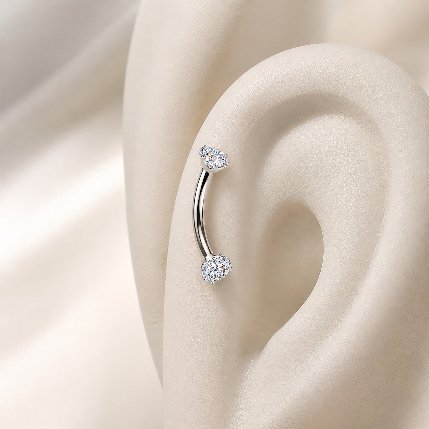Titanium Prong Set Moissanite Threaded Curved Barbell