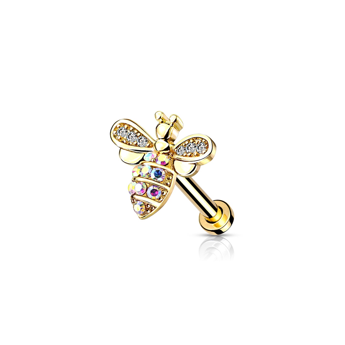 ✨ Surgical Steel CZ Bee Top Internal Threaded Flat Back Labret 16G