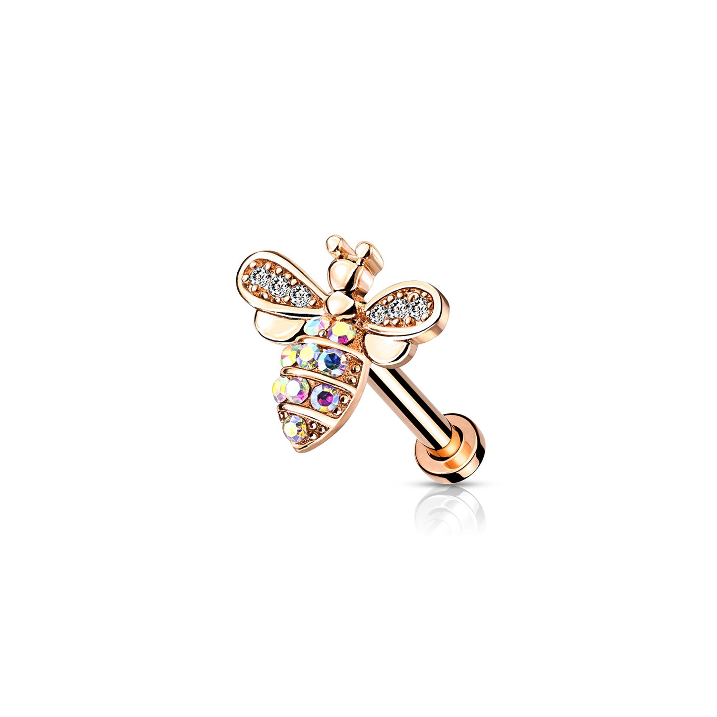 ✨ Surgical Steel CZ Bee Top Internal Threaded Flat Back Labret 16G