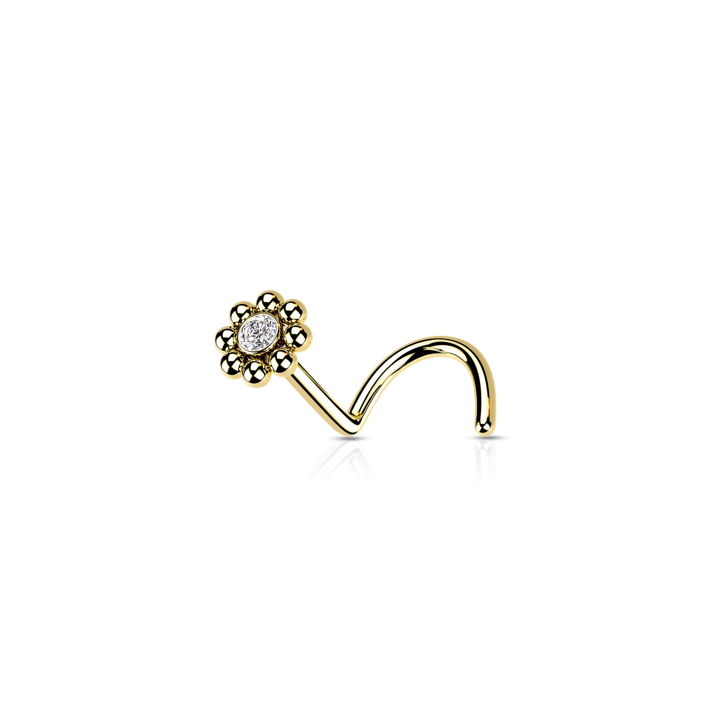 ✨ Surgical Steel Round Flower CZ Screw Nose Ring 20G