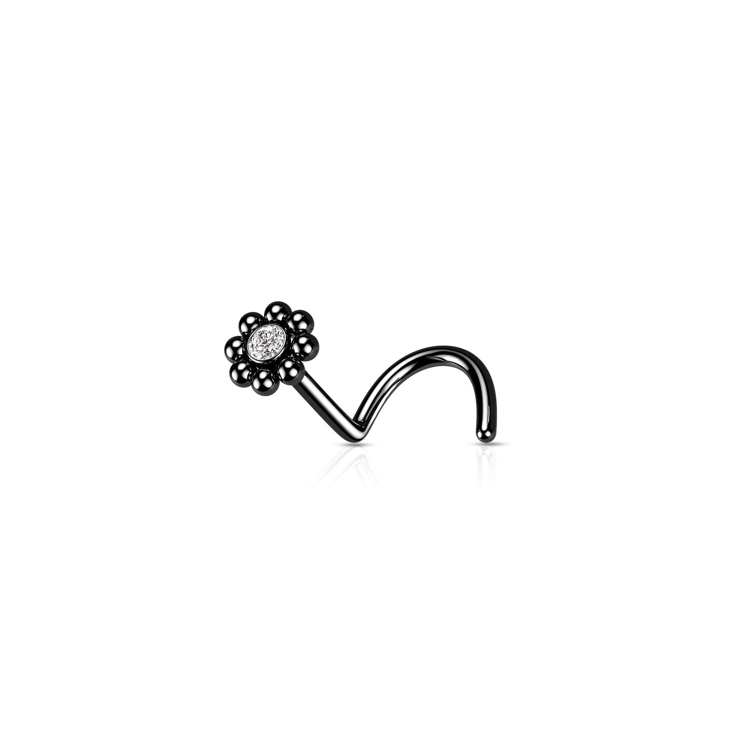✨ Surgical Steel Round Flower CZ Screw Nose Ring 20G