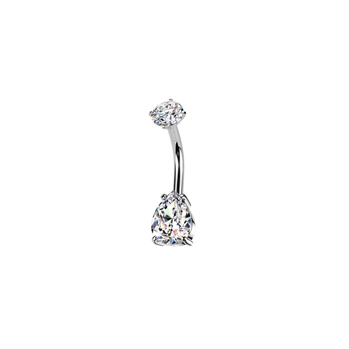 ✨ 316L Surgical Steel Internally Threaded Prong Set Teardrop CZ Belly Button Ring 14G 10mm