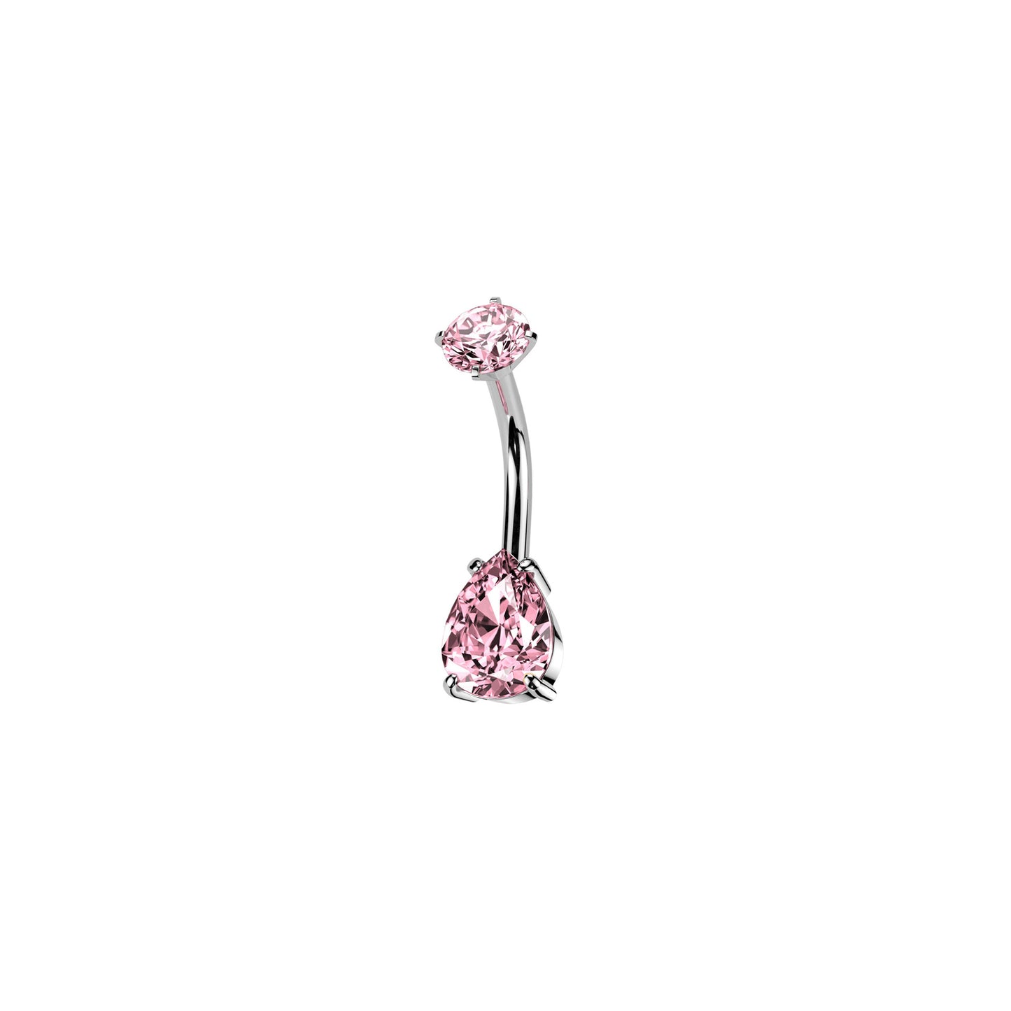 ✨ 316L Surgical Steel Internally Threaded Prong Set Teardrop CZ Belly Button Ring 14G 10mm