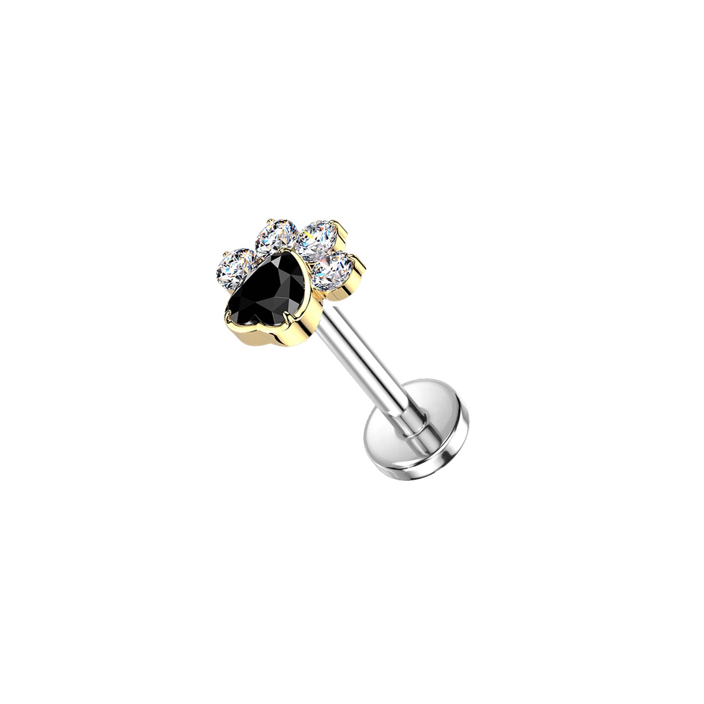 ✨ Titanium Threadless Push In CZ Paw Top Labret Bar Stud