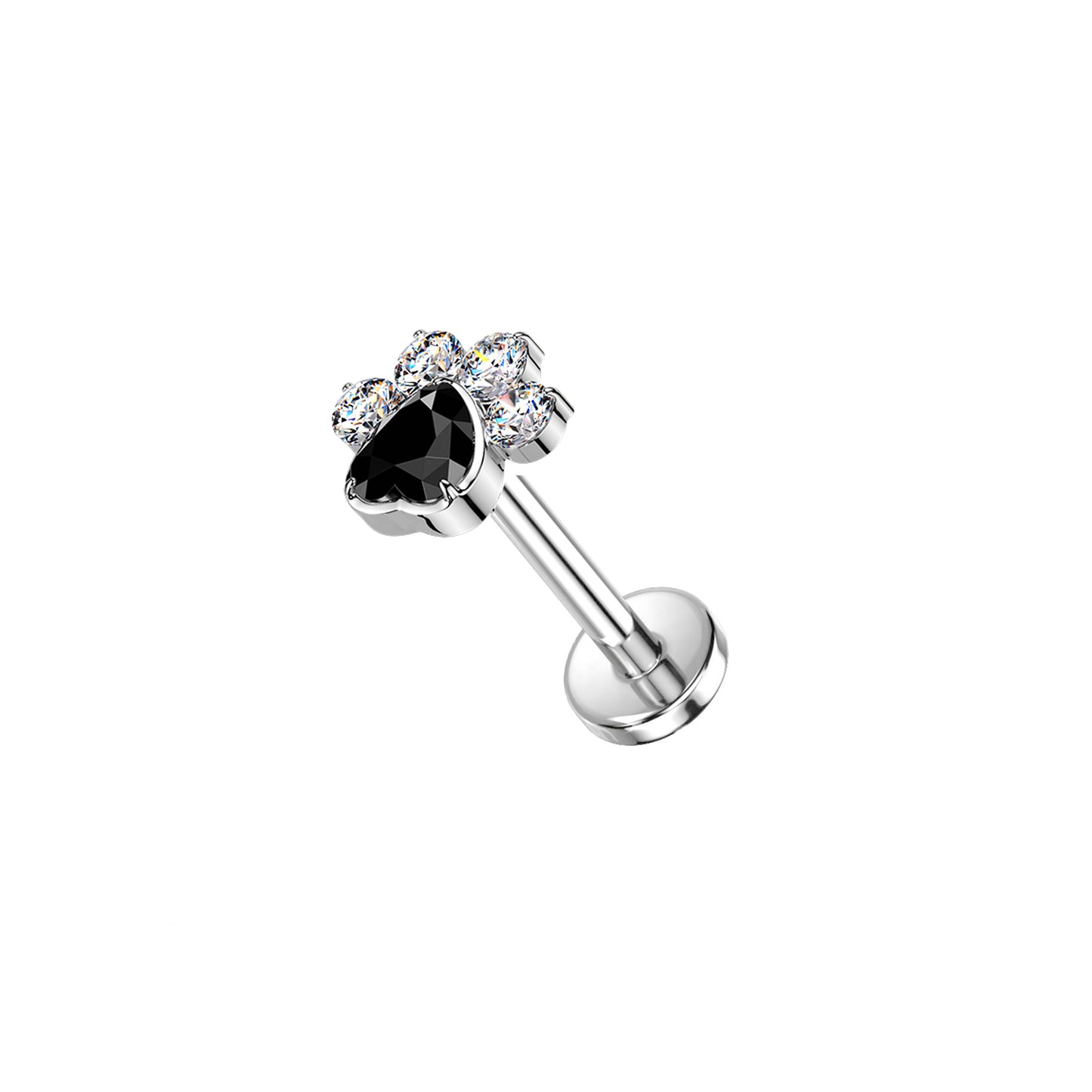 ✨ Titanium Threadless Push In CZ Paw Top Labret Bar Stud