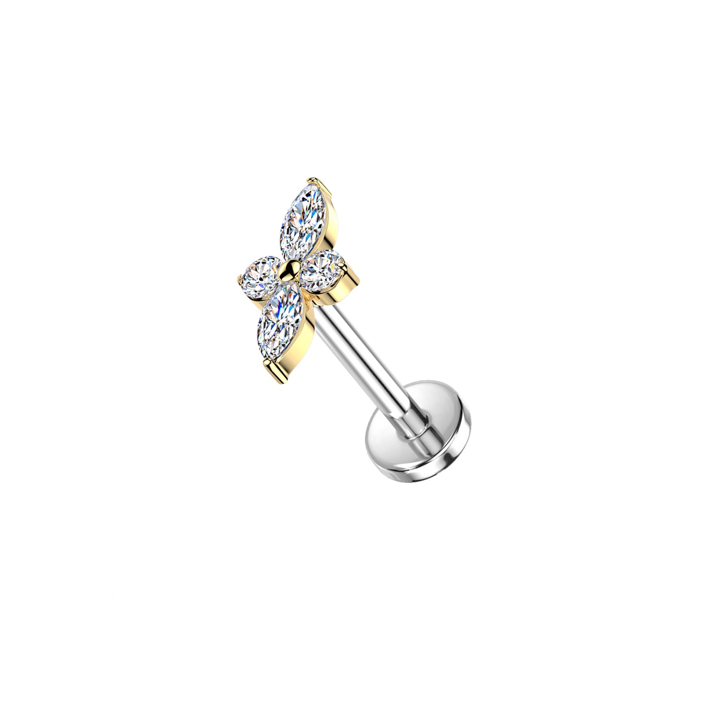 ✨ Titanium Threadless Push In Marquise and Round CZ Top Labret Bar Stud