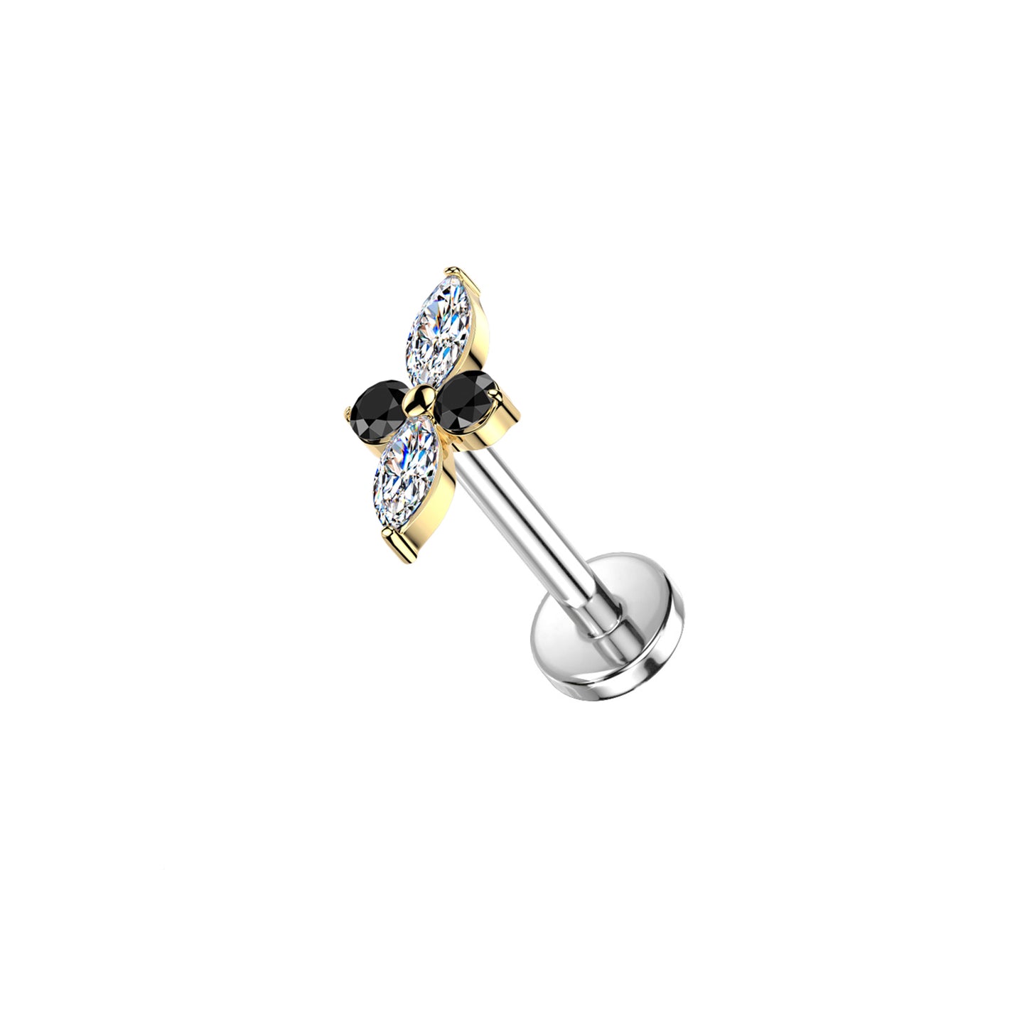 ✨ Titanium Threadless Push In Marquise and Round CZ Top Labret Bar Stud
