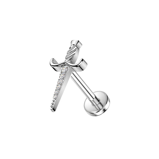 ✨ Titanium Threadless Push In Sword Dagger with CZ Top Labret Bar Stud