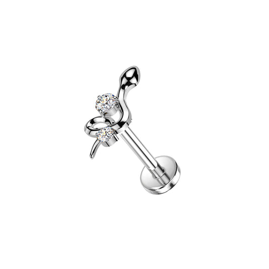 ✨ Titanium Threadless Push In Snake with CZ Top Labret Bar Stud