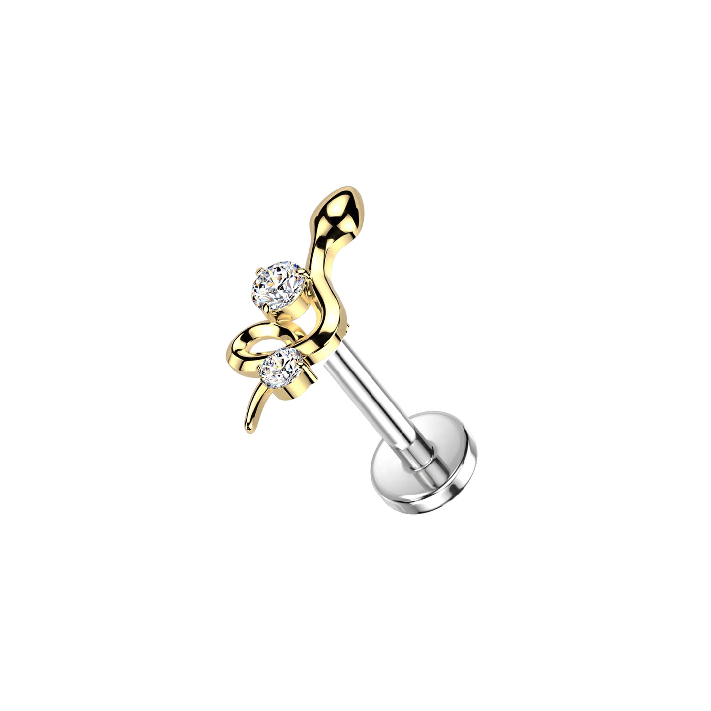 ✨ Titanium Threadless Push In Snake with CZ Top Labret Bar Stud