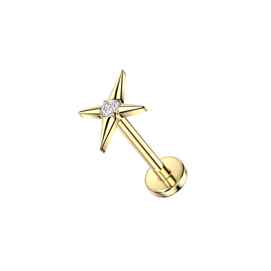 ✨ Titanium Threadless Push In North Star Cross CZ Top Labret Bar Stud