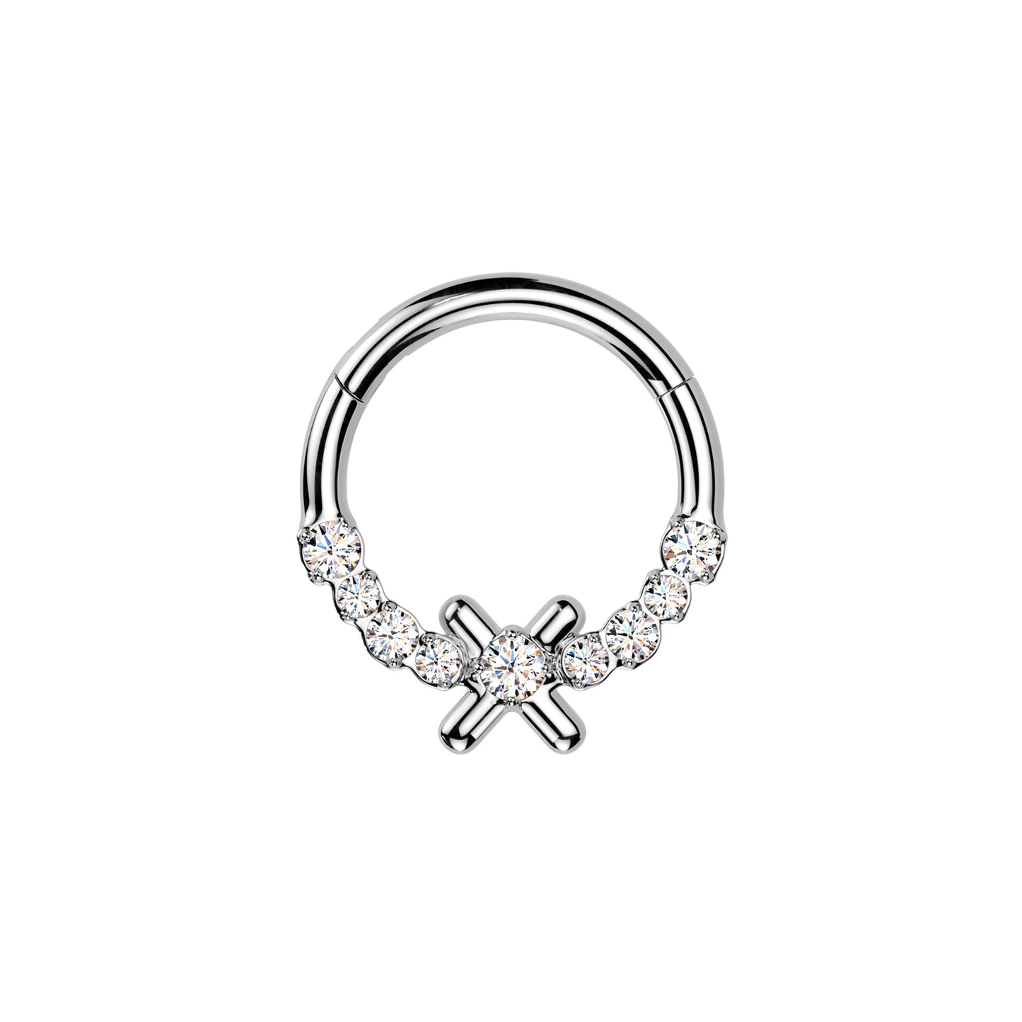 ✨ 16G 316L Surgical Steel X CZ Center Hinged Segment Hoop with Front CZ