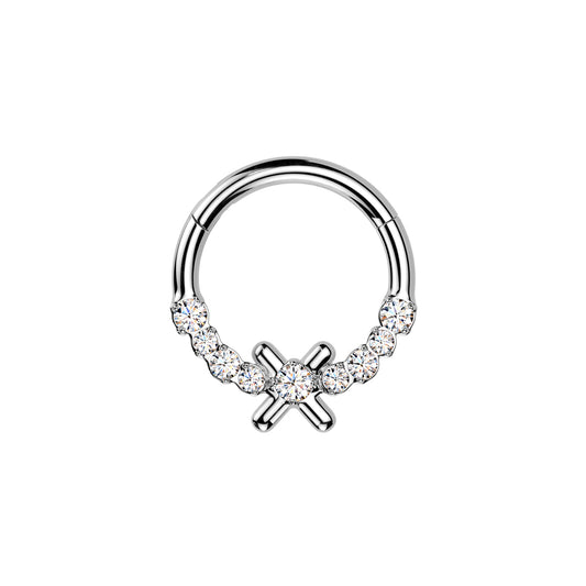 ✨ 16G 316L Surgical Steel X CZ Center Hinged Segment Hoop with Front CZ