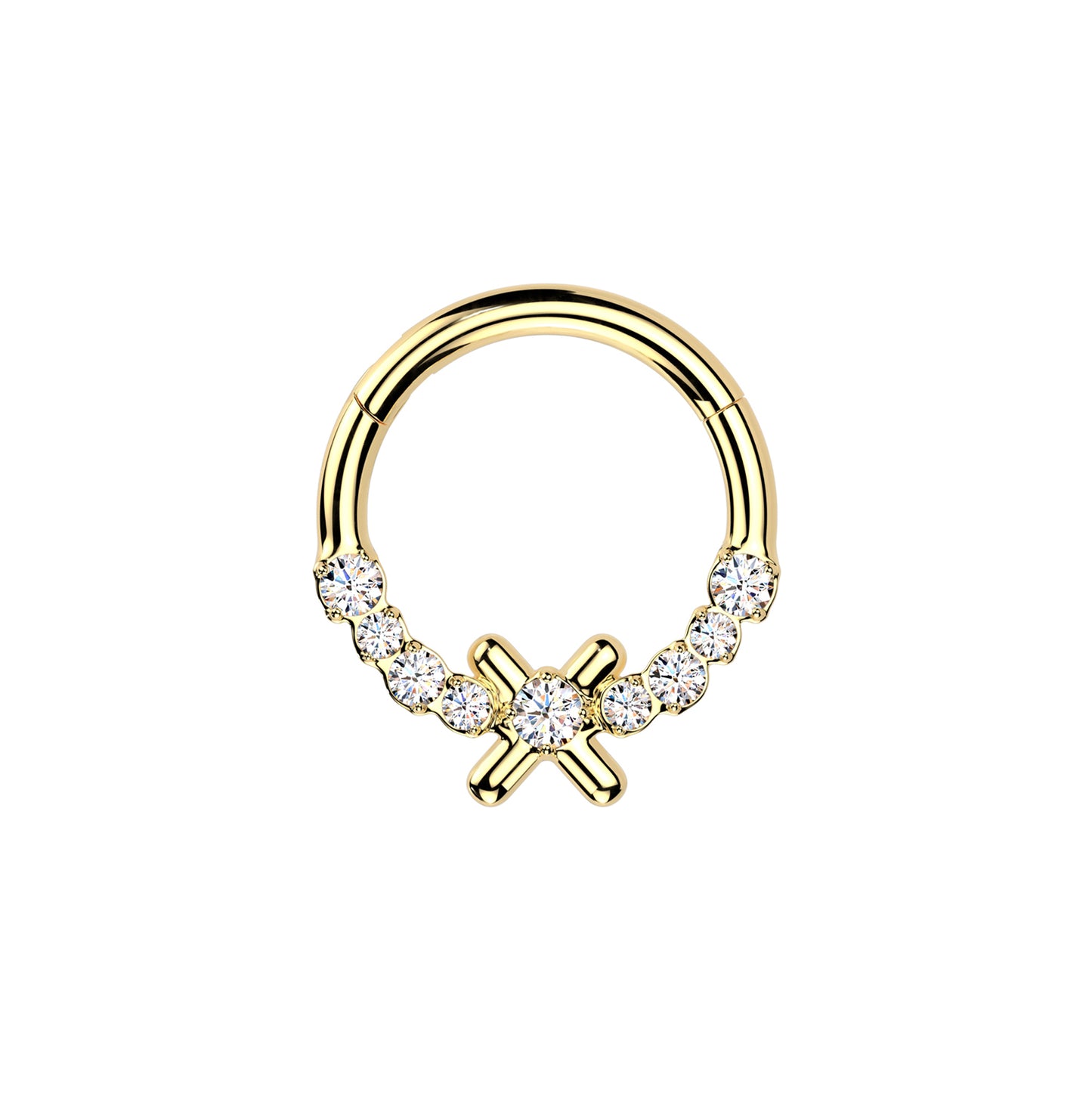✨ 16G 316L Surgical Steel X CZ Center Hinged Segment Hoop with Front CZ